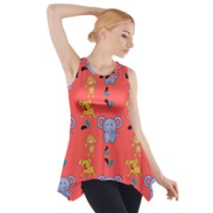 Elephant Monkey Dog Cartoon Side Drop Tank Tunic by Pakjumat