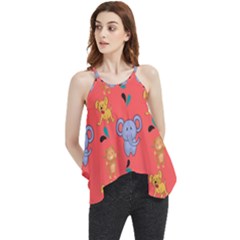 Elephant Monkey Dog Cartoon Flowy Camisole Tank Top by Pakjumat