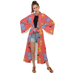 Elephant Monkey Dog Cartoon Maxi Kimono by Pakjumat