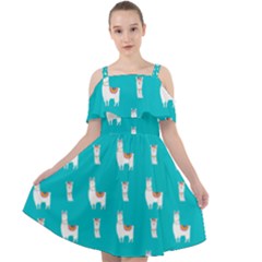 Lama Alpaca Animal Pattern Design Cut Out Shoulders Chiffon Dress by Pakjumat