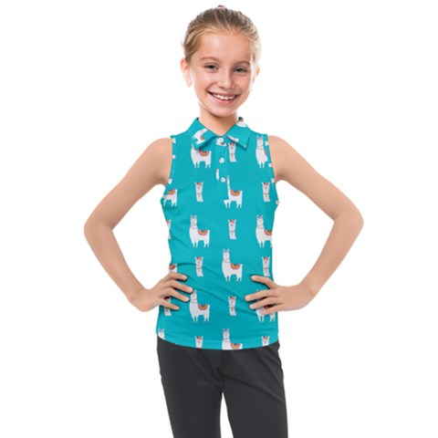 Lama Alpaca Animal Pattern Design Kids  Sleeveless Polo T-shirt by Pakjumat