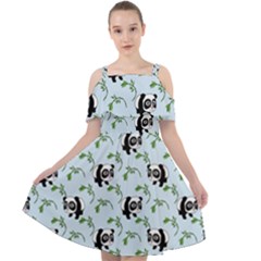 Animal Panda Bamboo Seamless Pattern Cut Out Shoulders Chiffon Dress by Pakjumat