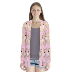 Cat Pattern Pink Cartoon Drape Collar Cardigan by Pakjumat