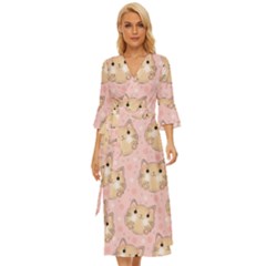 Cat Pattern Pink Cartoon Midsummer Wrap Dress by Pakjumat