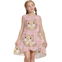 Cat Pattern Pink Cartoon Kids  Frill Swing Dress by Pakjumat