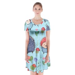 Hedgehogs Animal Short Sleeve V-neck Flare Dress by Pakjumat