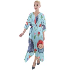 Hedgehogs Animal Quarter Sleeve Wrap Front Maxi Dress by Pakjumat