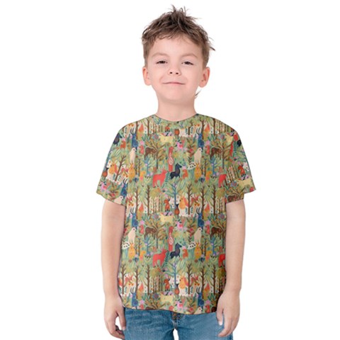 Animal Forest Pattern Kids  Cotton T-shirt by Pakjumat