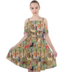 Animal Forest Pattern Cut Out Shoulders Chiffon Dress by Pakjumat