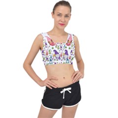 Gnomes Seamless Fantasy Pattern V-back Sports Bra by Pakjumat