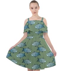 Fishes Pattern Background Cut Out Shoulders Chiffon Dress by Pakjumat