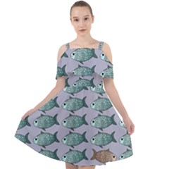 Fishes Pattern Background Theme Cut Out Shoulders Chiffon Dress by Pakjumat