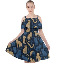 Cat Pattern Animal Cut Out Shoulders Chiffon Dress by Pakjumat