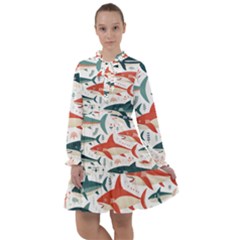 Fish Shark Animal Pattern All Frills Chiffon Dress by Pakjumat