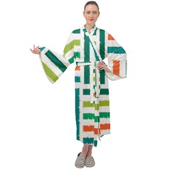 Striped Colorful Pattern Graphic Maxi Velvet Kimono by Pakjumat