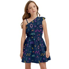 Scribble Pattern Texture Kids  One Shoulder Party Dress by Pakjumat