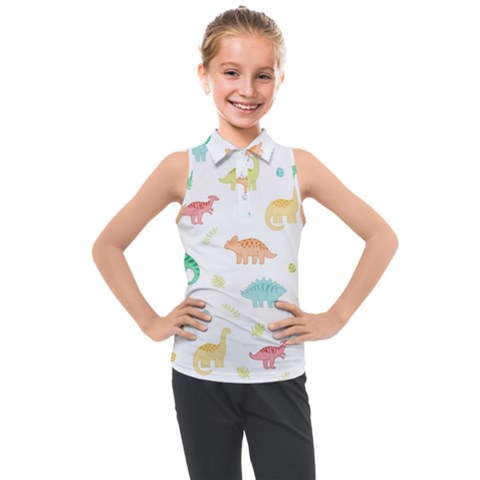 Animals Dinosaurs T-rex Pattern Kids  Sleeveless Polo T-shirt by Pakjumat
