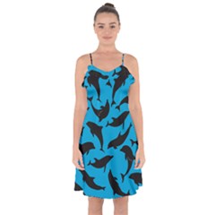 Dolphin Silhouette Pattern Ruffle Detail Chiffon Dress by Pakjumat