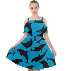 Dolphin Silhouette Pattern Cut Out Shoulders Chiffon Dress by Pakjumat