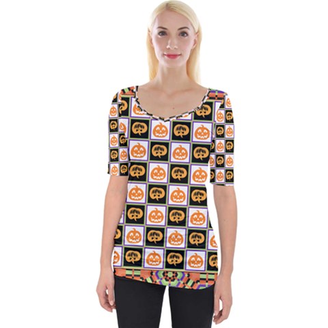 Lantern Chess Halloween Wide Neckline T-shirt by Pakjumat