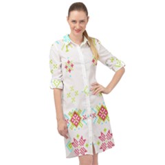 Christmas Cross Stitch Pattern Effect Holidays Symmetry Long Sleeve Mini Shirt Dress by Sarkoni