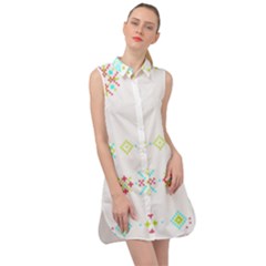 Christmas Cross Stitch Pattern Effect Holidays Symmetry Sleeveless Shirt Dress by Sarkoni