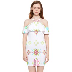 Christmas Cross Stitch Pattern Effect Holidays Symmetry Shoulder Frill Bodycon Summer Dress by Sarkoni