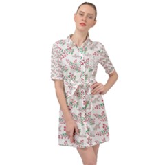 Christmas Shading Festivals Floral Pattern Belted Shirt Dress by Sarkoni