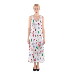 Christmas Santa Claus Pattern Sleeveless Maxi Dress by Sarkoni