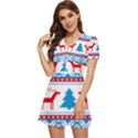 Red And Green Christmas Tree Winter Pattern Pixel Elk Buckle Holidays V-Neck High Waist Chiffon Mini Dress View2