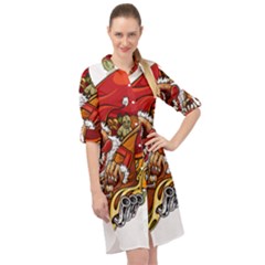 Funny Santa Claus Christmas Long Sleeve Mini Shirt Dress by Sarkoni