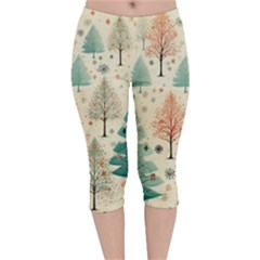 Christmas Tree Velvet Capri Leggings  by uniart180623