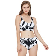 Black And White Deadhead Grateful Dead Steal Your Face Pattern Frilly Bikini Set by Sarkoni