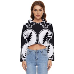 Black And White Deadhead Grateful Dead Steal Your Face Pattern Women s Lightweight Cropped Hoodie by Sarkoni