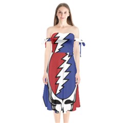 Grateful Dead Shoulder Tie Bardot Midi Dress by Sarkoni