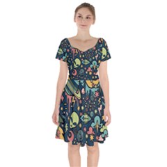 Alien Rocket Space Aesthetic Short Sleeve Bardot Dress by Sarkoni