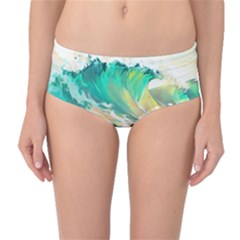 Waves Ocean Sea Tsunami Nautical Painting Mid-waist Bikini Bottoms by uniart180623