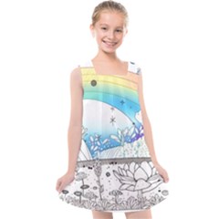 Rainbow Fun Cute Minimal Doodle Drawing Kids  Cross Back Dress by uniart180623