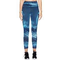 Moonlight High Tide Storm Tsunami Waves Ocean Sea Pocket Leggings  by uniart180623