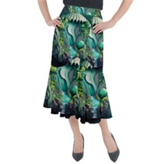 Waterfall Jungle Nature Paper Craft Trees Tropical Midi Mermaid Skirt by uniart180623