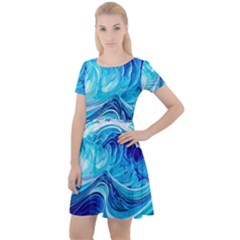 Tsunami Waves Ocean Sea Nautical Nature Water Cap Sleeve Velour Dress  by uniart180623