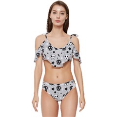 Skull-pattern- Ruffle Edge Tie Up Bikini Set	 by Ket1n9