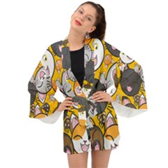 Cats-cute-kitty-kitties-kitten Long Sleeve Kimono by Ket1n9