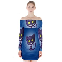 Cats Funny Long Sleeve Off Shoulder Dress by Ket1n9