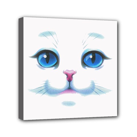 Cute White Cat Blue Eyes Face Mini Canvas 6  X 6  (stretched) by Ket1n9