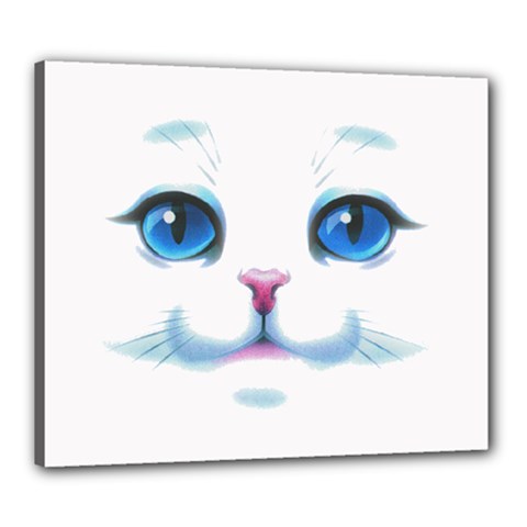 Cute White Cat Blue Eyes Face Canvas 24  X 20  (stretched) by Ket1n9