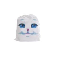 Cute White Cat Blue Eyes Face Drawstring Pouch (small) by Ket1n9