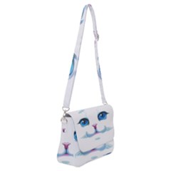 Cute White Cat Blue Eyes Face Shoulder Bag With Back Zipper by Ket1n9