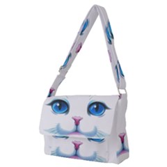 Cute White Cat Blue Eyes Face Full Print Messenger Bag (m) by Ket1n9