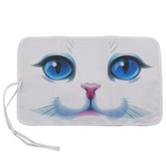 Cute White Cat Blue Eyes Face Pen Storage Case (m) by Ket1n9